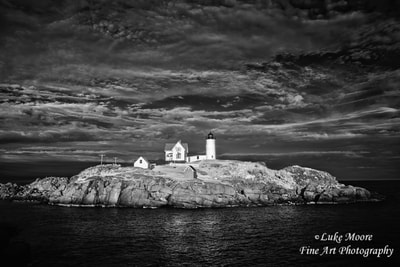 Landscape infrared photograph of Nubble Lighthouse at Cape Neddick in York, Maine. Prints available for wall decor and wall art.  