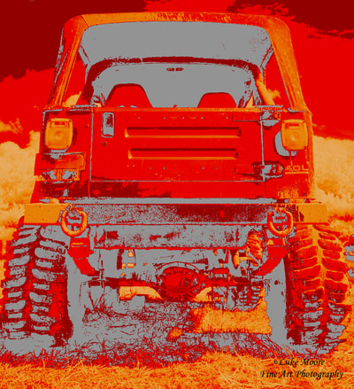 Jeep Wrangler YJ Fiery Jeep Artwork and Jeep Art and Photography Prints by Luke Moore. 