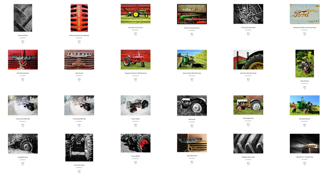 Tractor photographs, tractor prints, fine art prints, tractor canvas prints, tractor wall decor, and farmhouse decor by Luke Moore.  John Deere, Massey Harris, Farmall, Ford Tractors, and more.